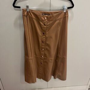 Brown leather midi skirt